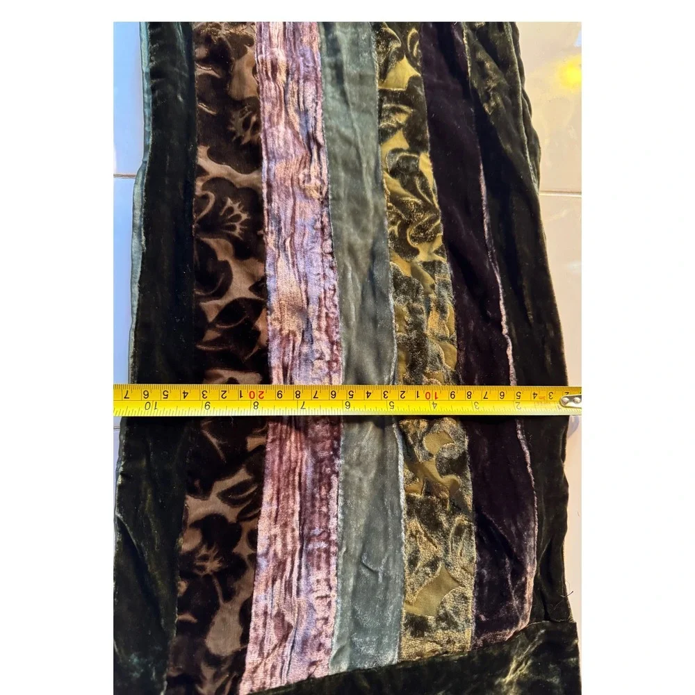 Patchwork Burnout Velvet Scarf Green Brown Floral Whimsigoth Boho Wrap 10 x 70